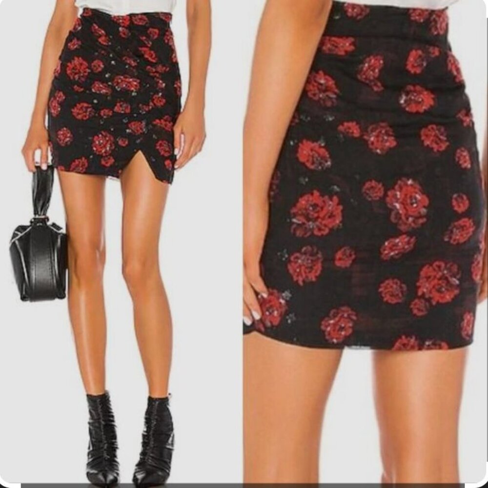IRO Bootab Roses Mini Skirt Women's Black Red Size 0‎